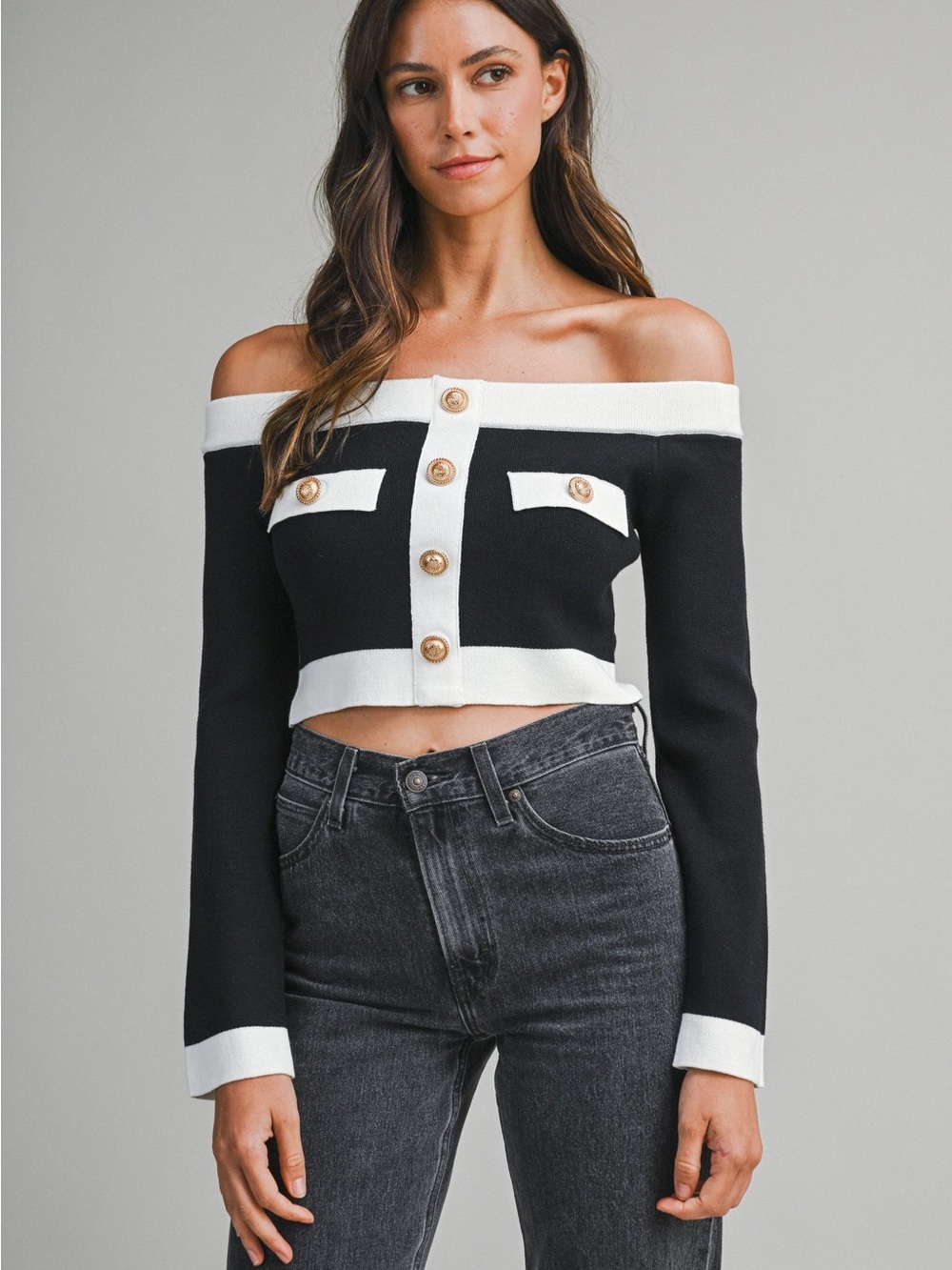 NWOT Size L MABLE RUBY OFF SHOULDER KNIT TOP WITH BUTTON DETAIL $65 MSRP